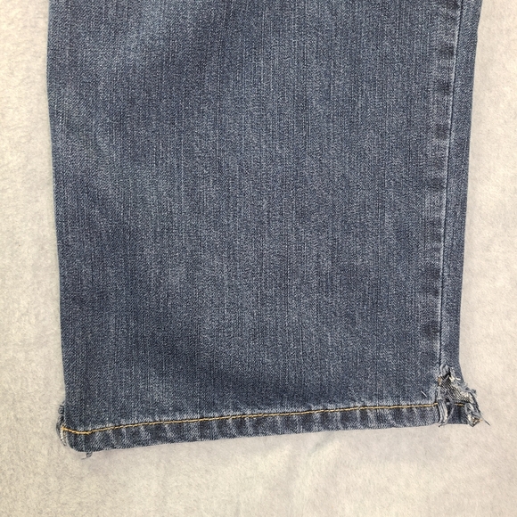 Carhart Men's Blue Denim Jeans Big Relaxed Fit Work Pants 44x32 Leg Hems Clipped - Picture 5 of 16